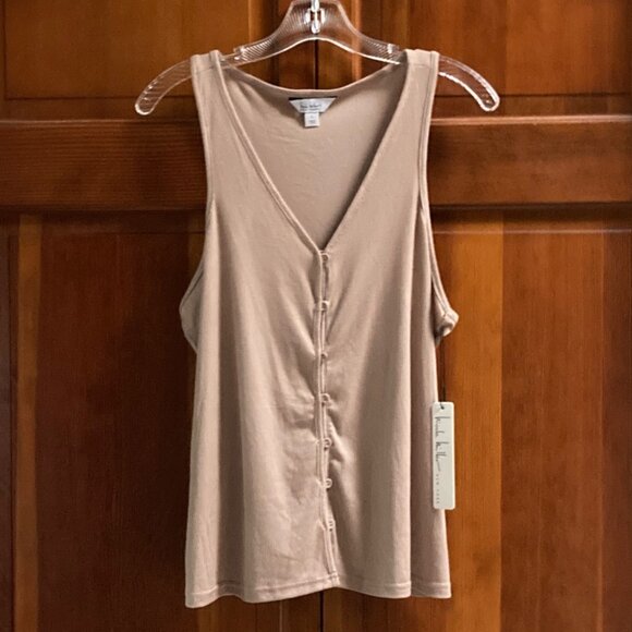 Nicole Miller Tank Top Button Front - Color is Iced Mocha (Tan Nude) Large - NWT - Picture 10 of 12